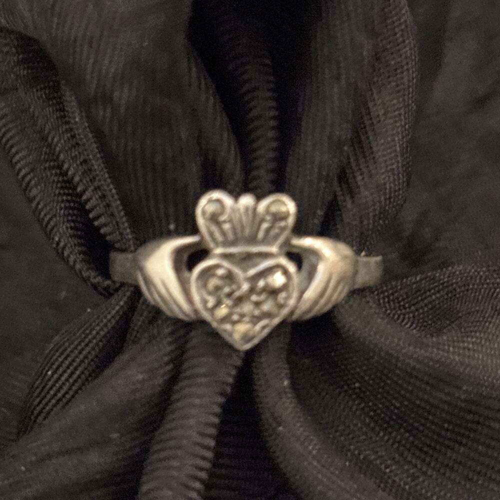 Irish Celtic Claddagh Ring Sterling Silver 925 & Marcasites Size 6.25 Love Heart